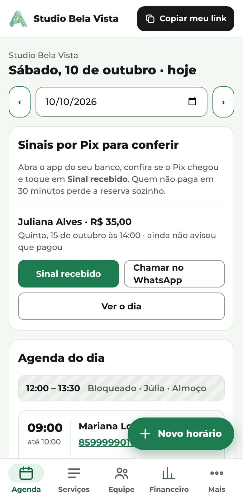 Agenda do dia no celular do dono