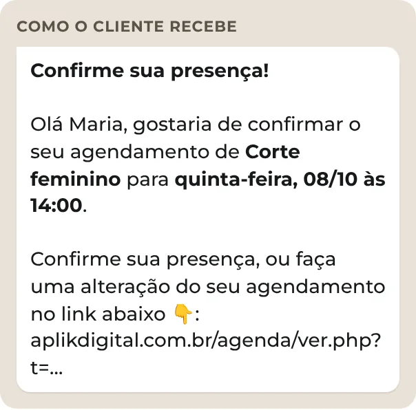 Mensagem pedindo confirmação de presença