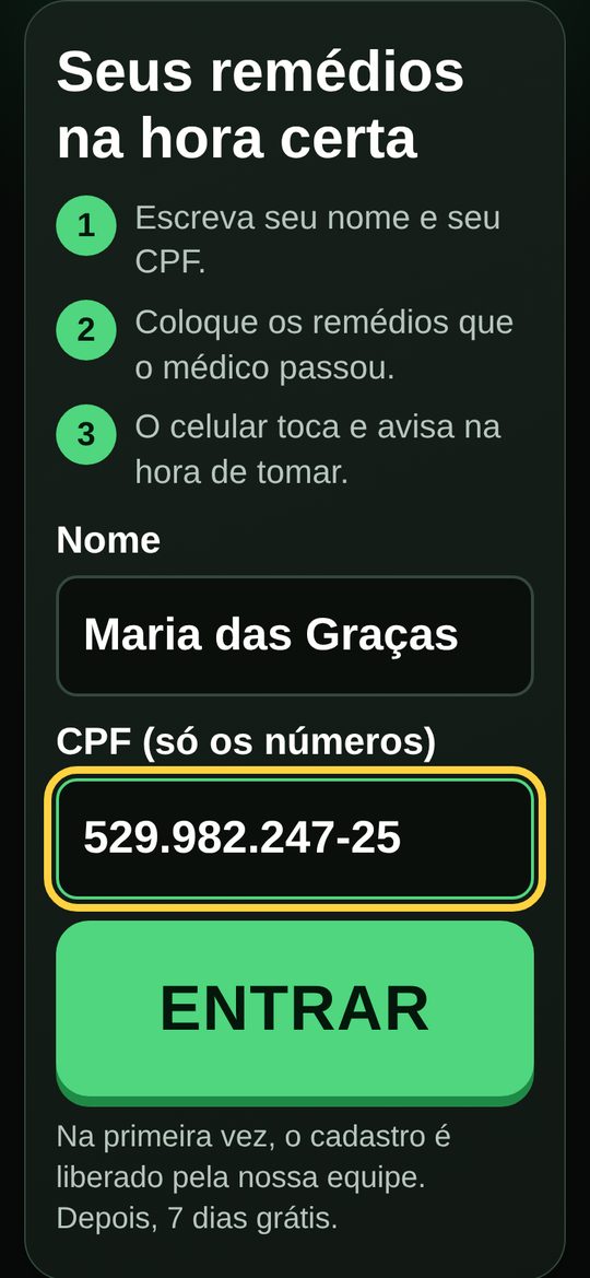 Tela real do aplicativo